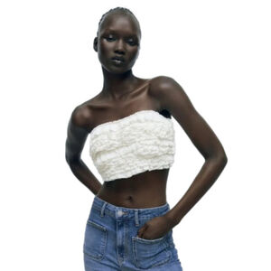 Nwt Zara Women’s Oyster White Ruffled Tube Top Limited Edition Size Small
